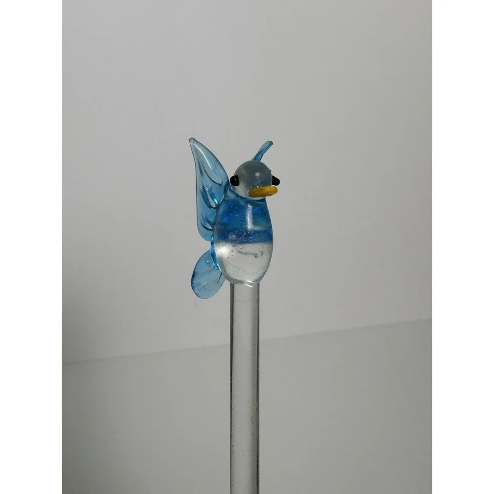 4 Vtg MCM Hand Blown Art Glass Bird Swizzle Stir Sticks Blue Green Yellow Purple